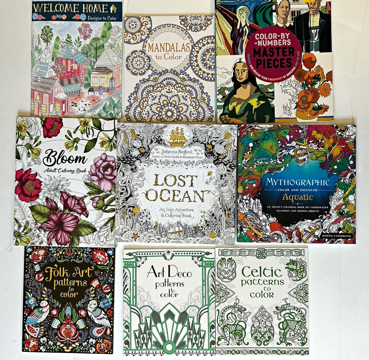 Adult Coloring Books Lot of 9 PB English Mandalas & Patterns Basford Catimbang