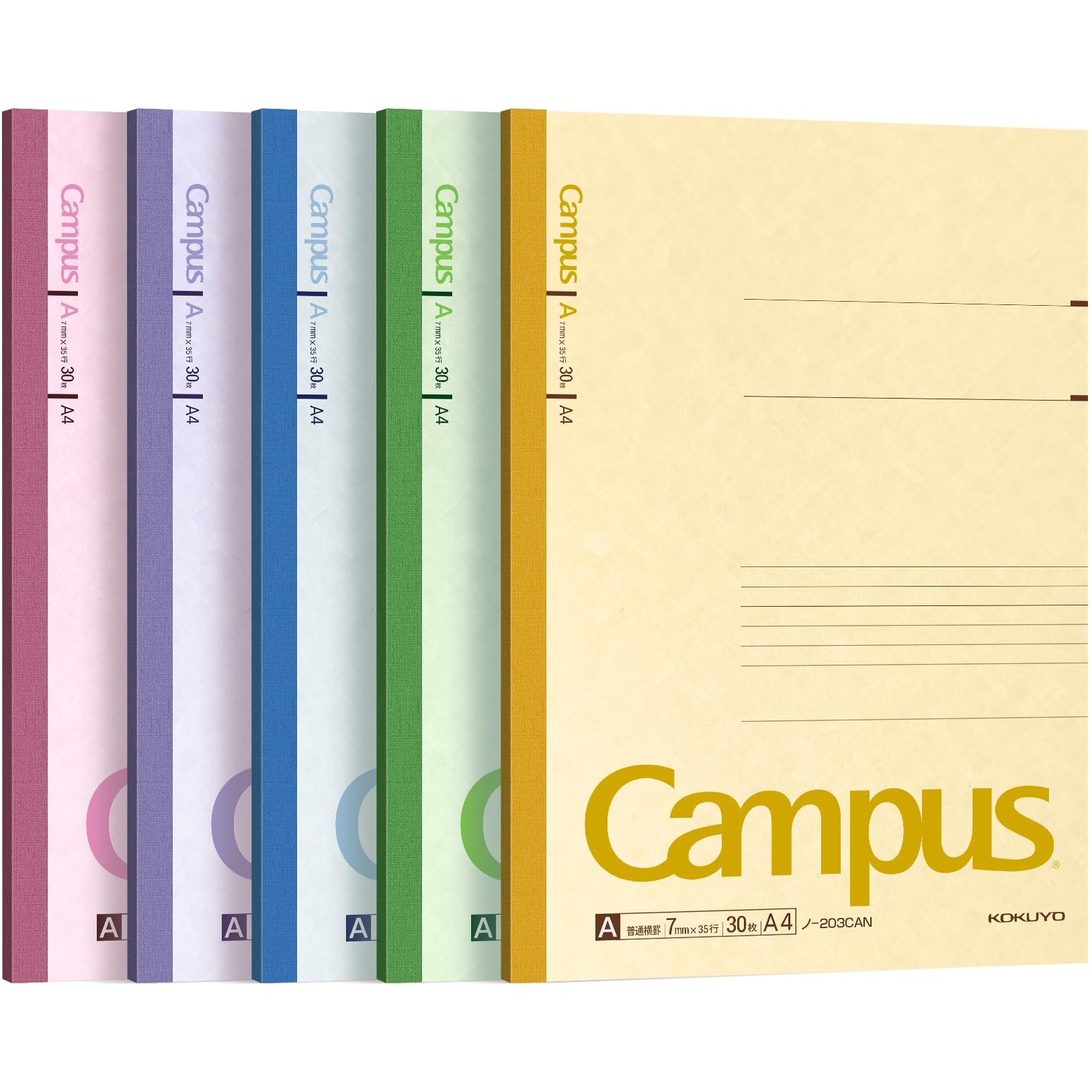 Campus Notebook, A 7mm(0.28in) Ruled, A4, 30 Sheets, 35 Lines, Pack of 5, 5 C…