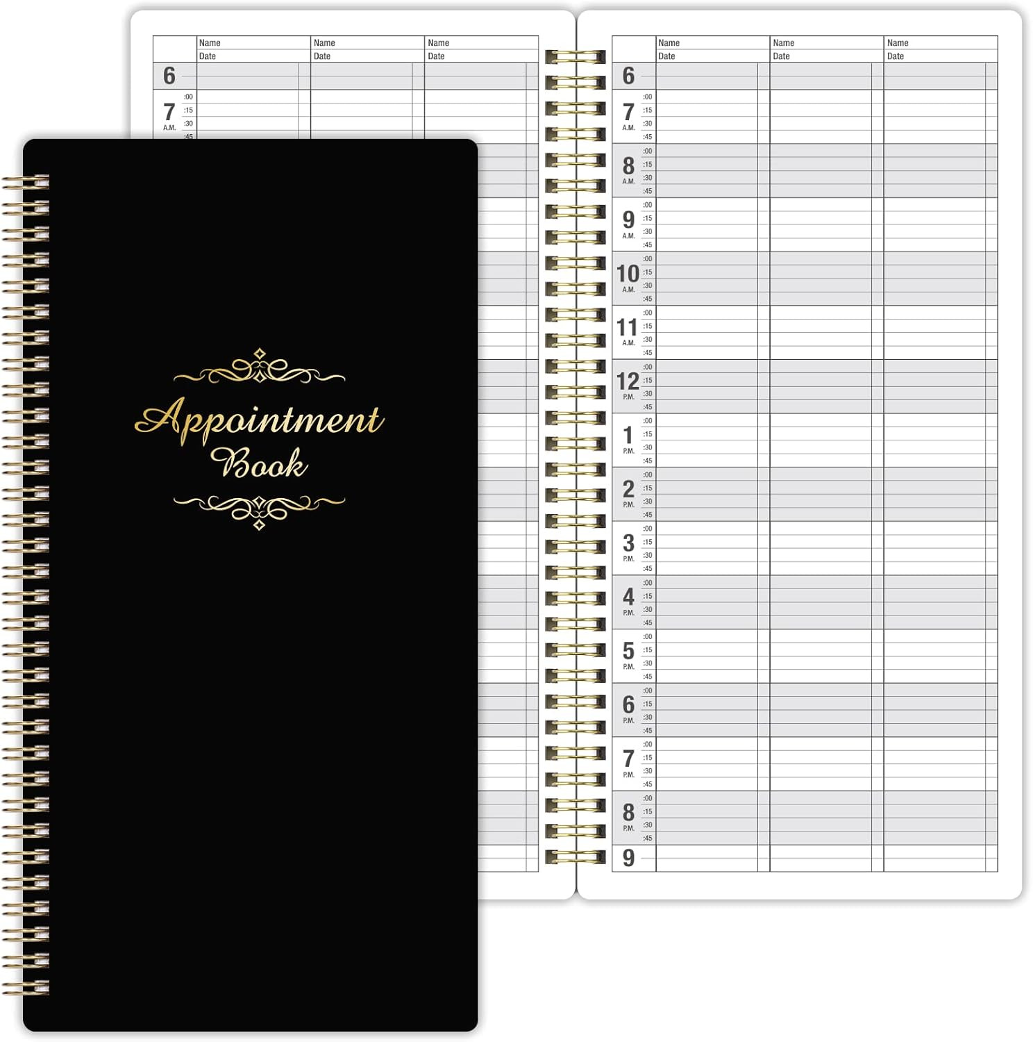 Salon Appointment Book – 15 Min Increments, 3 Cols, 200 Pages, 6.1” x 11.54”,