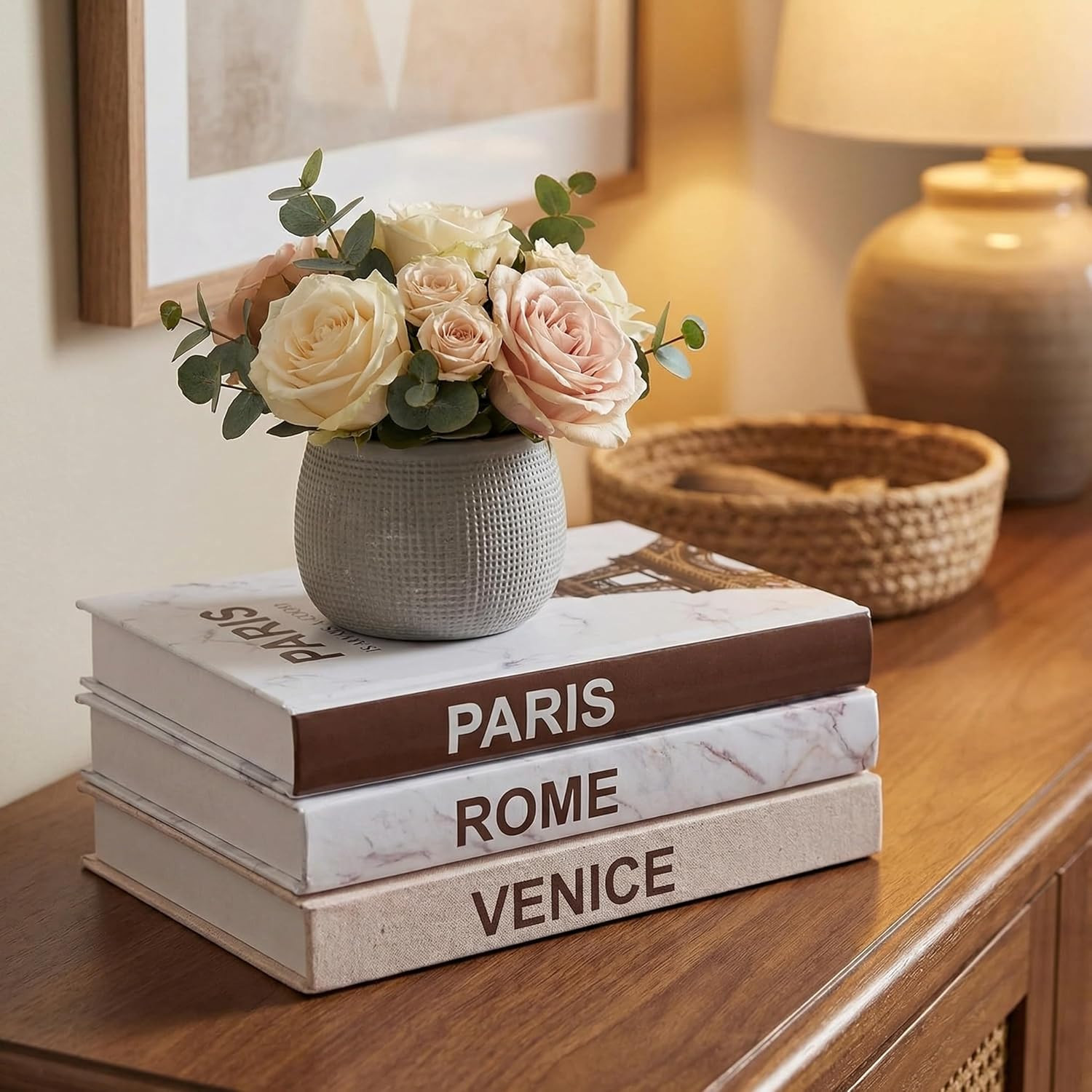 Decorative Books for Home Decor – Set of 3 Hardcover Decor Books for Shelves, Fa
