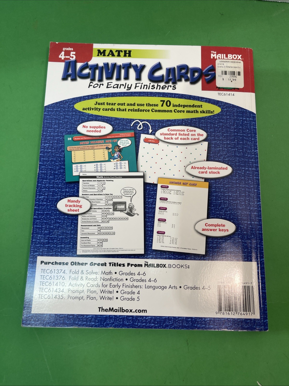 ACTIVITY CARDS FOR EARLY FINISHERS: MATH Gr 4-5 By The Mailbox Books Staff *VG+*