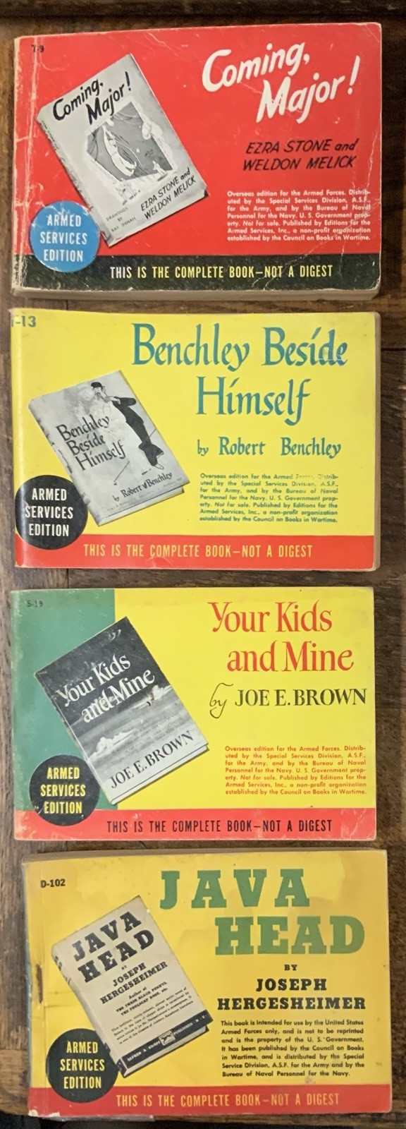 ARMED SERVICES EDITION Books, Lot of 4, WW II ERA, Misc. Authors