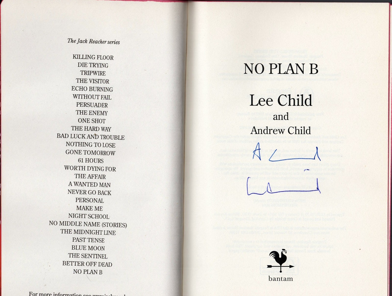 LEE CHILD & ANDREW CHILD Signed Jack Reacher Book “NO PLAN B” NEW JSA #CI92431