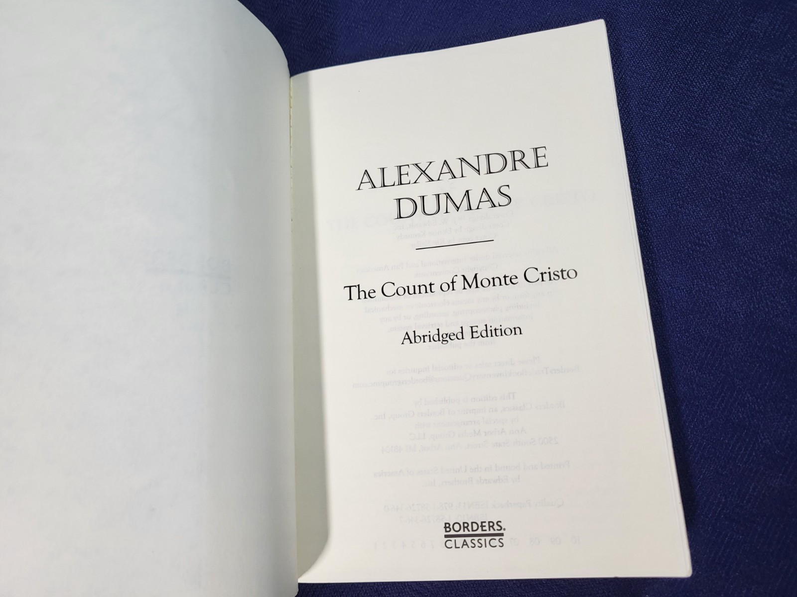 The Count of Monte Cristo Borders Classics – Abridged Like New