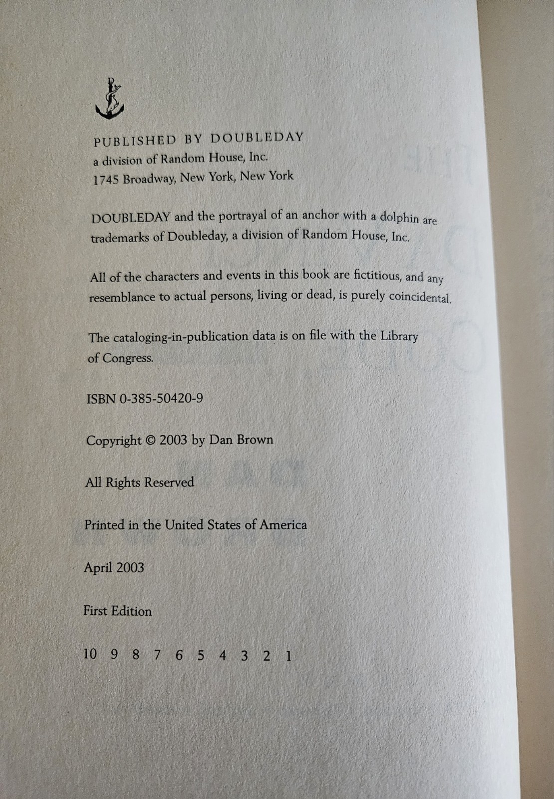 The Da Vinci Code Dan Brown First Edition First Printing Hardcover DJ 2003