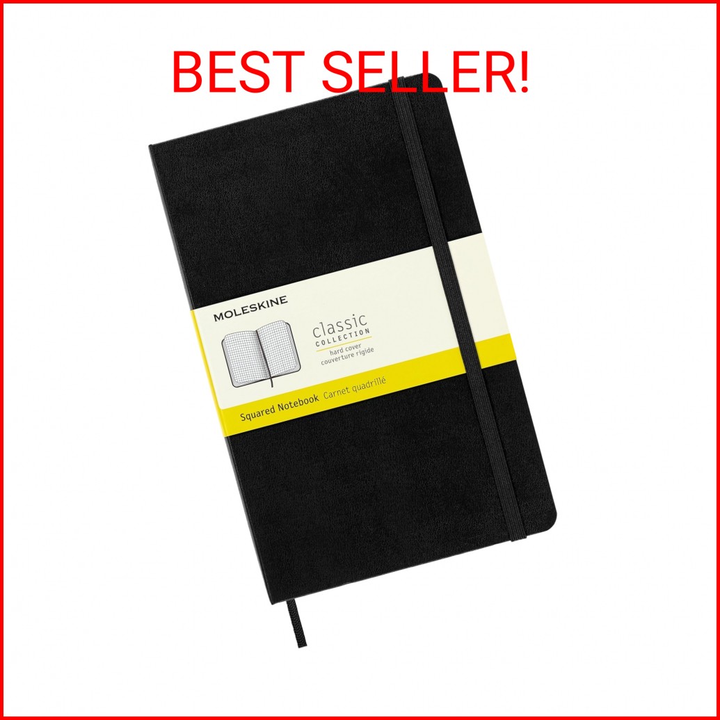 Moleskine Classic Notebook, Large, Squared, Black, Hard Cover (5 x 8.25)