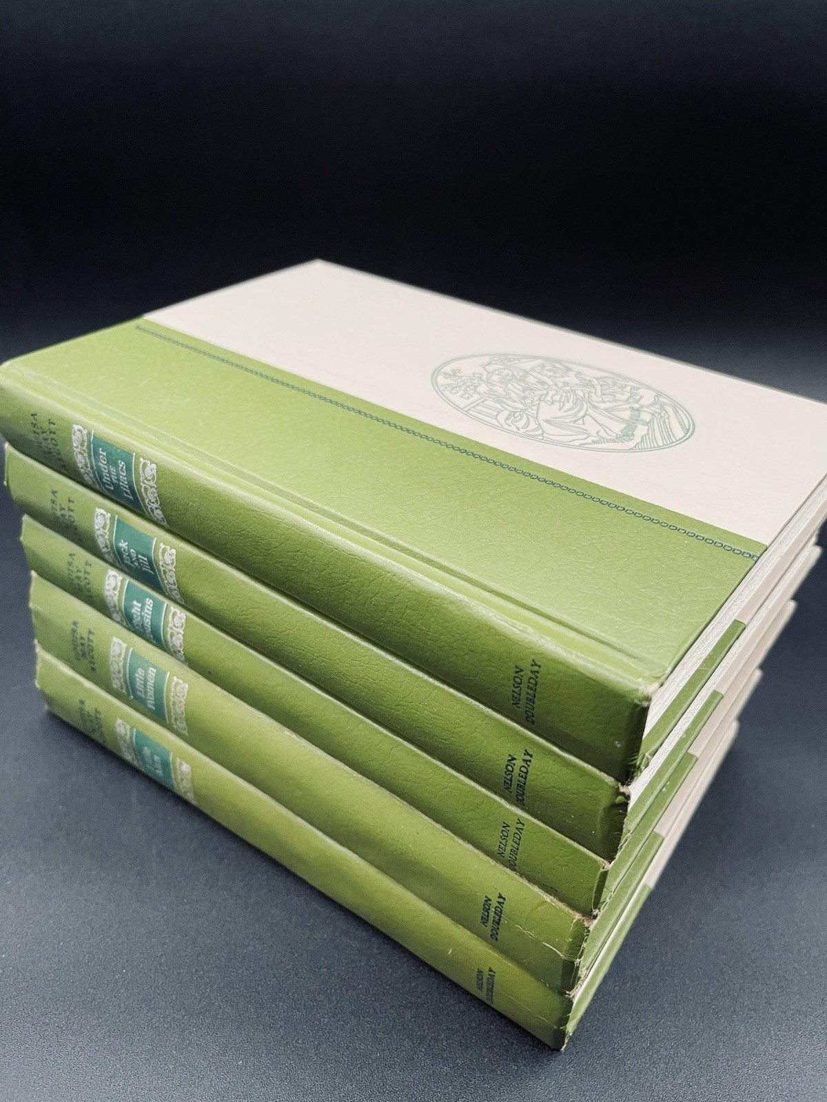 Louisa May Alcott 5 Vol Set HC Books Nelson Doubleday SIGNED Illus Green Spine