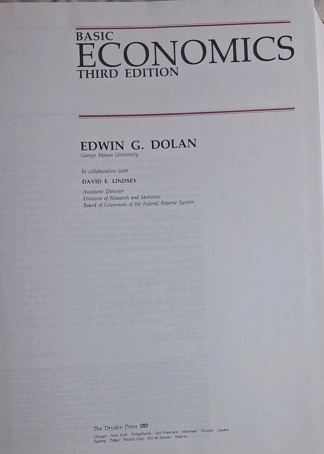 Basic Economics Third Edition 1983 Edwin G. Dolan Hardcover 1st Printing Dryden