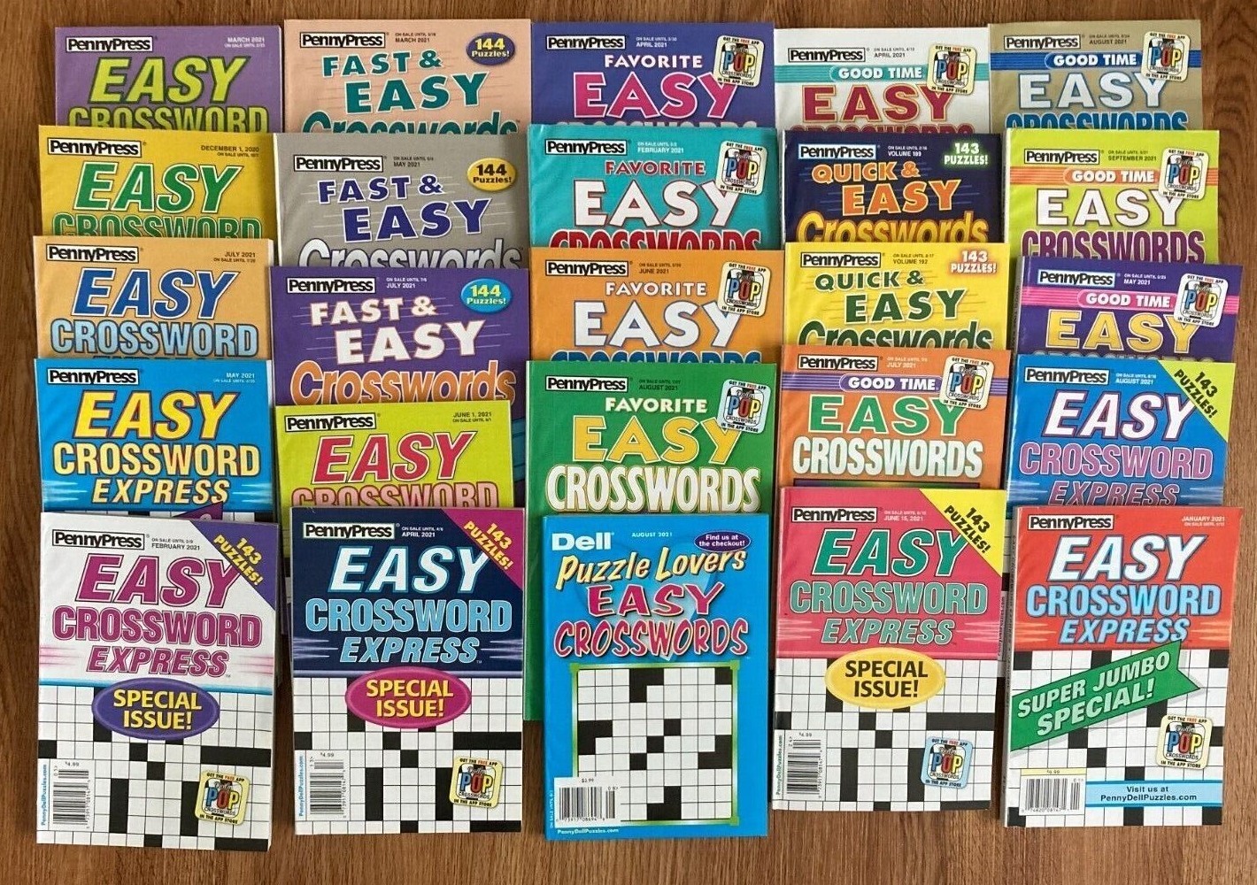 Lot of 10 All Easy Dell Penny Press Crossword Puzzle Books Express Favorite Fast