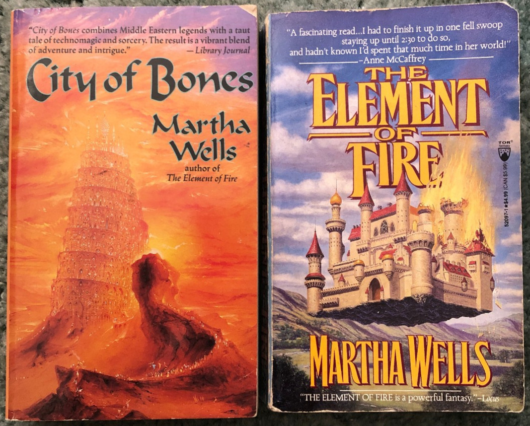 Martha Wells books, City of Bones & The Element of Fire, Tor paperbacks