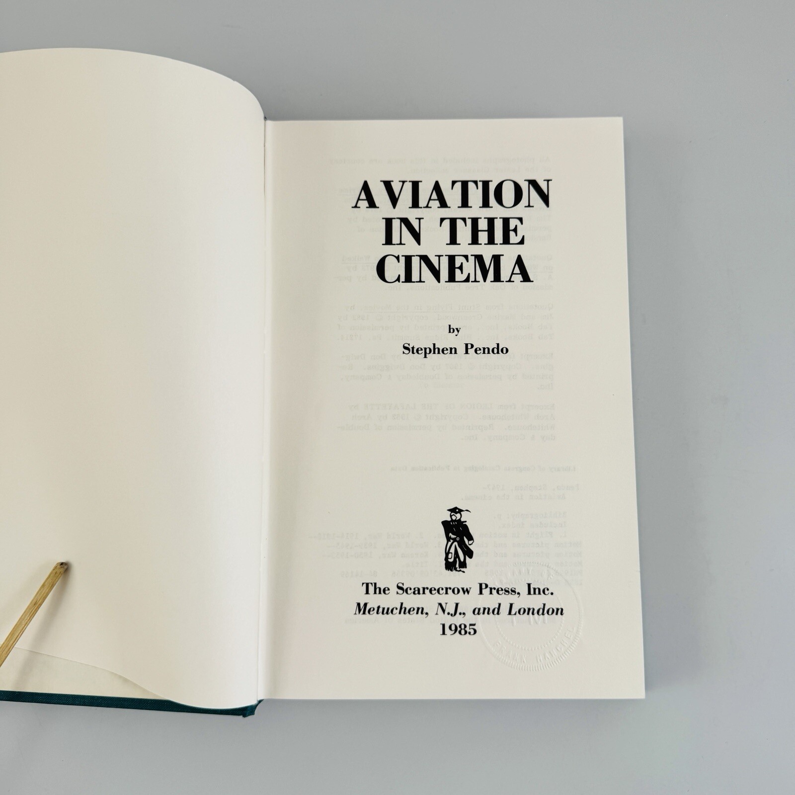 Aviation in Cinema – Stephen Pendo (1985) HC 1st Ed 1st Print