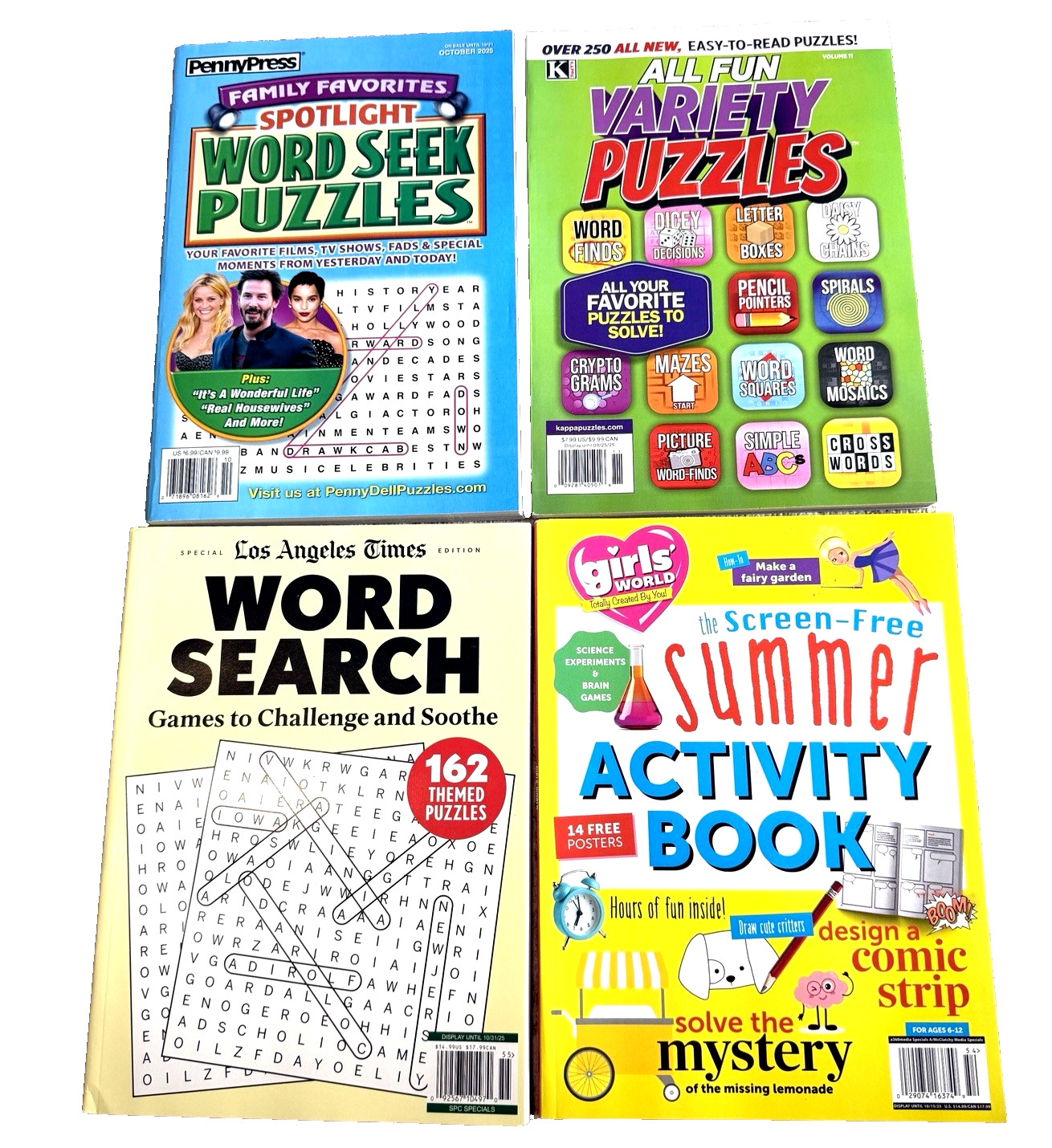 Lot of 4 Puzzle Books Word Search Crosswords Variety Activity Pack New