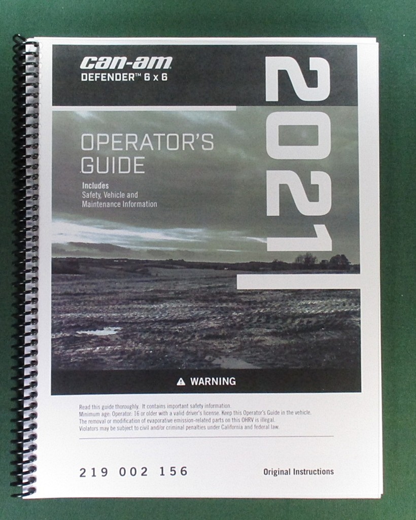 2021 Can-Am Defender XT HD10 6X6 Owner’s Manual: 171 Pages & Clear Covers