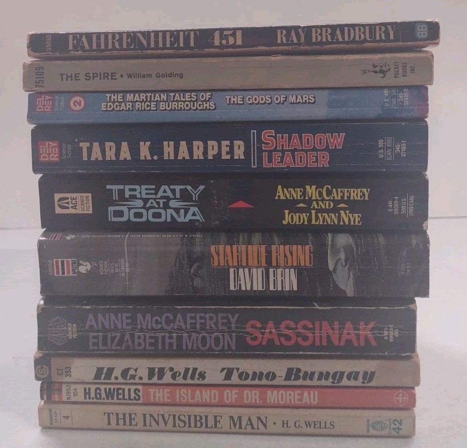 Sci-fi lot of 10 assorted books H.G. Wells Edgar Rice Ray Bradbury