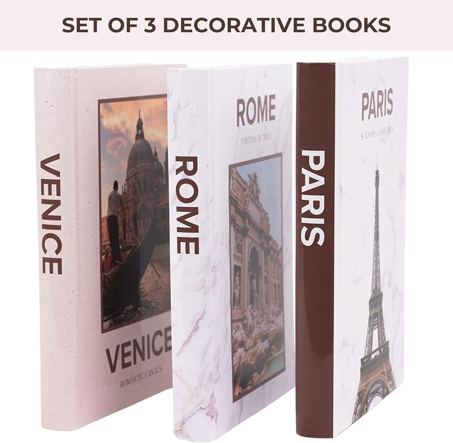 Decorative Books for Home Decor – Set of 3 Hardcover Decor Books for Shelves, Fa