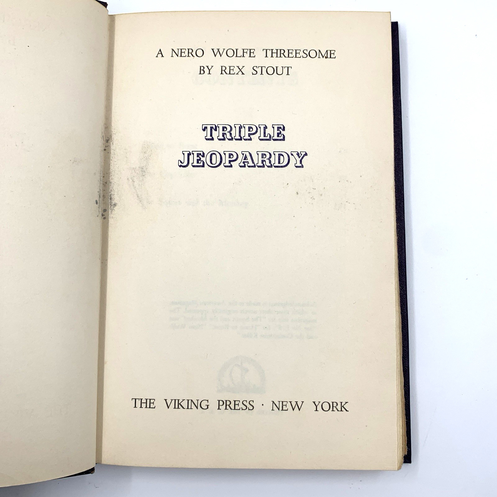 Triple Jeopardy – A Nero Wolfe Threesome – by Rex Stout – HC – BCE 1952