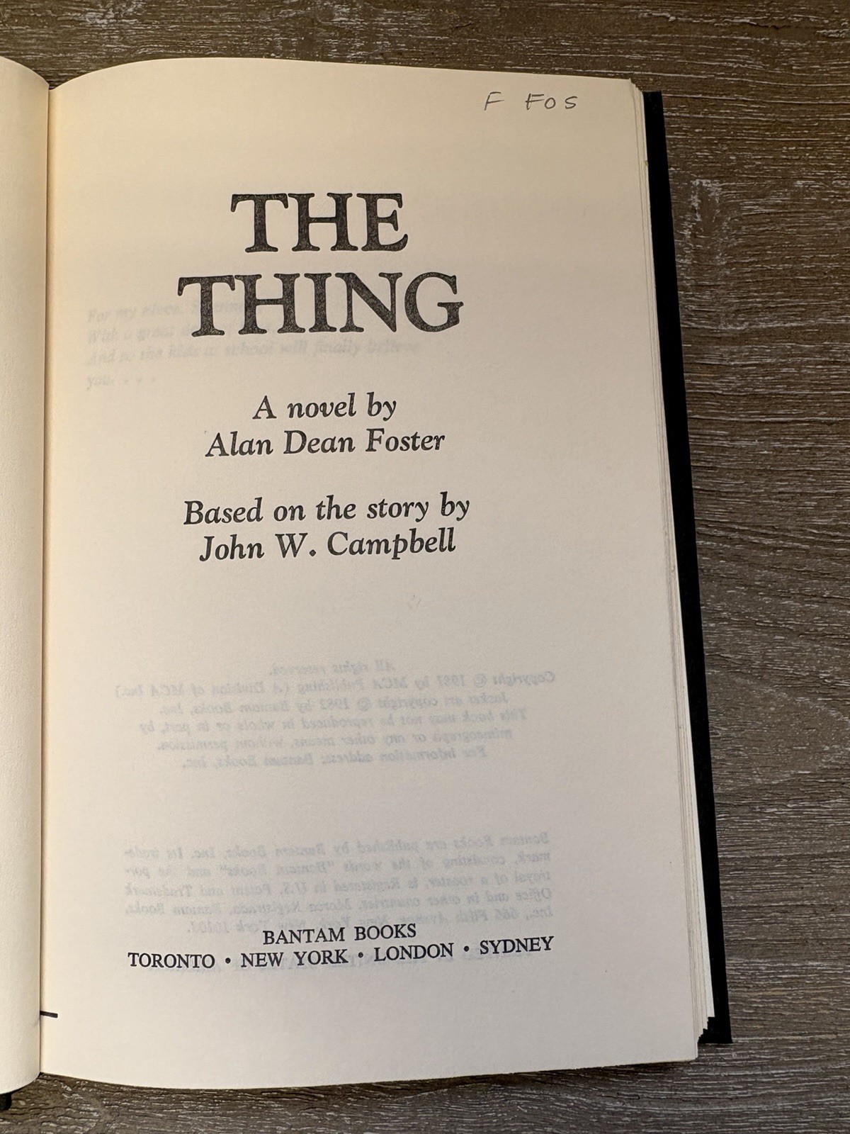 The Thing Alan Dean Foster 1982 Bantam Paperback Sci-Fi Horror Movie Novel