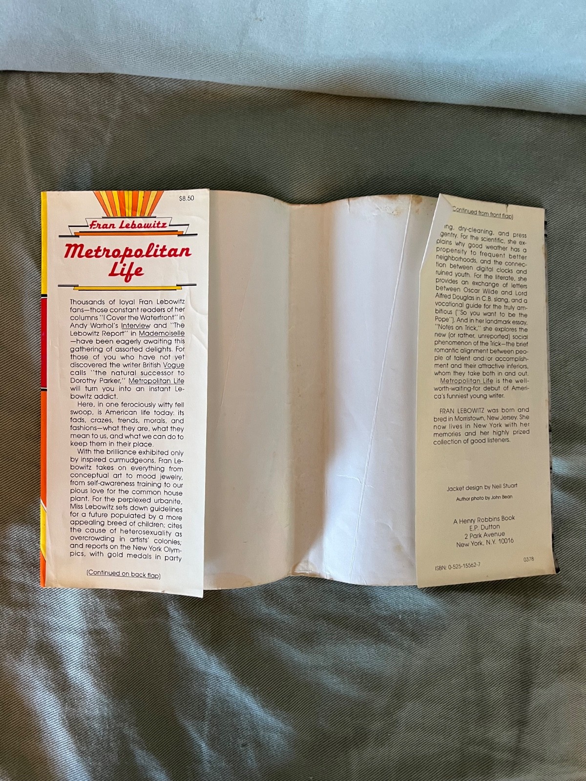 SIGNED copy METROPOLITAN LIFE Fran Lebowitz 1st 1978 ed 3d printing HC DJ