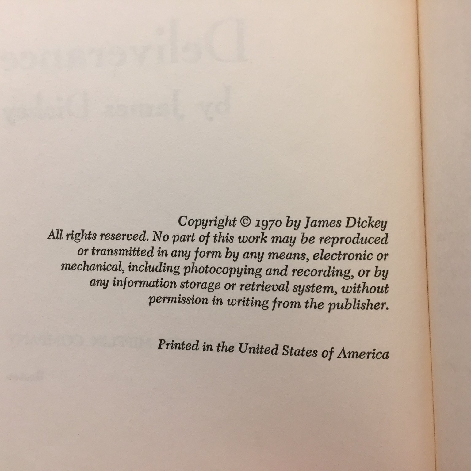 Deliverance James Dickey 1970 First Edition Houghton Mifflin Southern Gothic