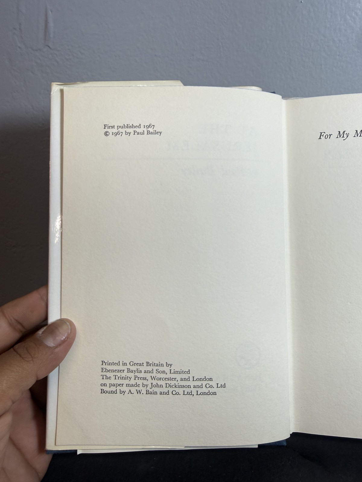 At the Jerusalem Paul Bailey 1967 First Edition Hardcover Dust Jacket Review
