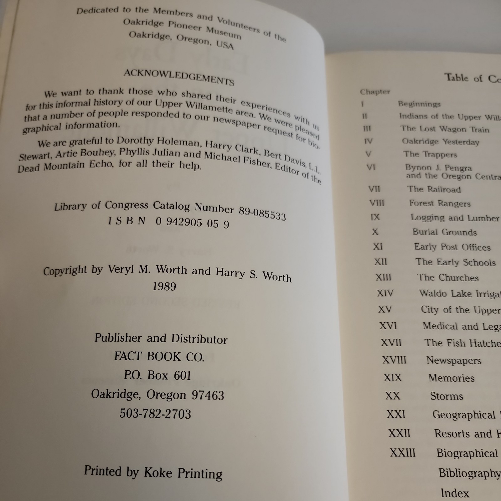 EARLY DAYS ON THE UPPER WILLAMETTE By Worth *Good Condition* -Genealogy Resource