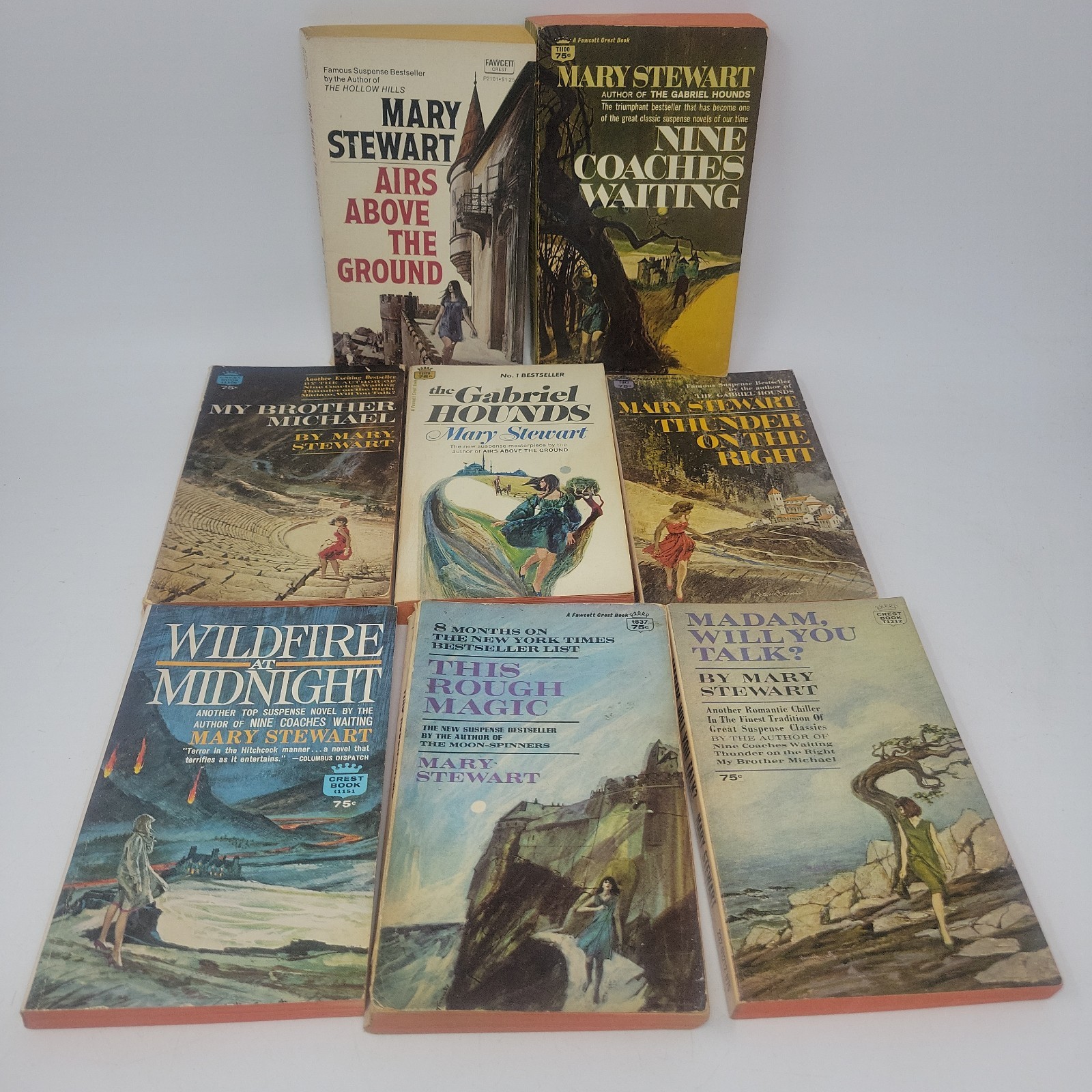 Vintage Lot of 8 Mary Stewart Paperback 60s Detective Mystery