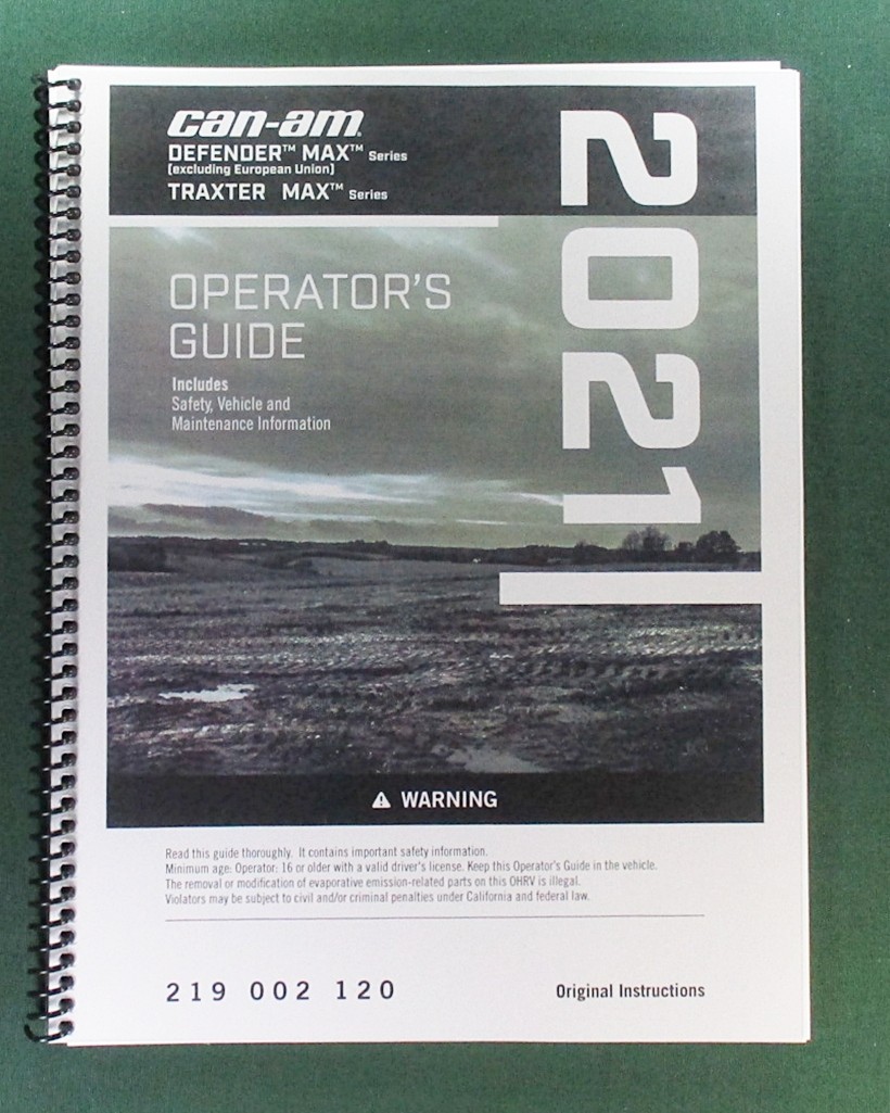 2021 Can-Am Defender MAX DPS HD10 Owner’s Manual: 211 Pages & Protective Covers