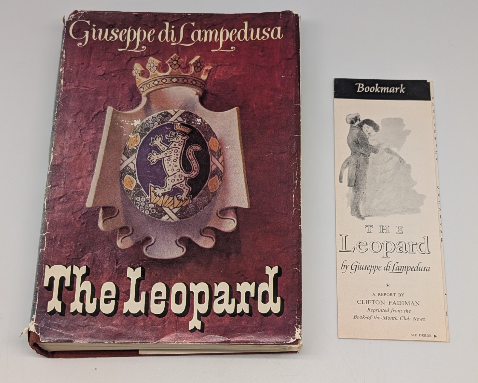 The Leopard (Il Gattopardo) 1960 1st USA Hardcover w/ Dust Jacket BOMC Bookmark