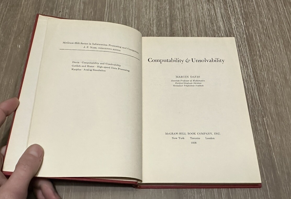 Computability & Unsolvability by Martin Davis 1958 HC / DJ / 1st Edition