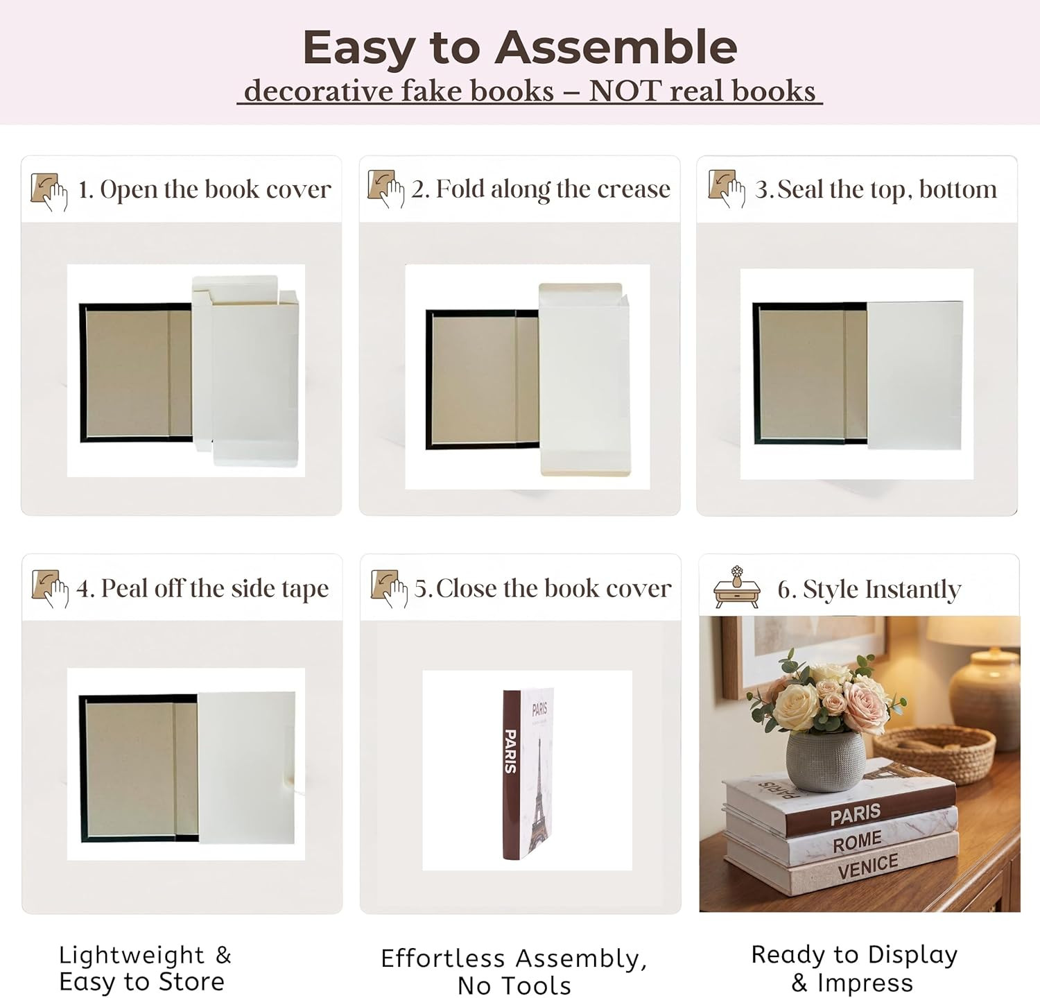 Decorative Books for Home Decor – Set of 3 Hardcover Decor Books for Shelves, Fa