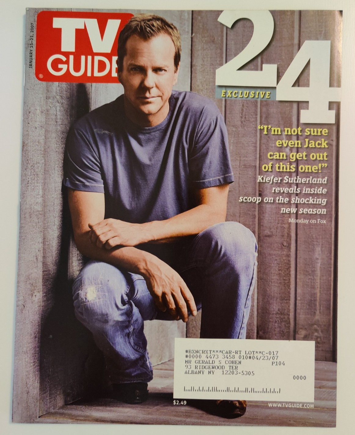 TV Guide January 15 – 21 2007 24 Exclusive Kiefer Sutherland PB