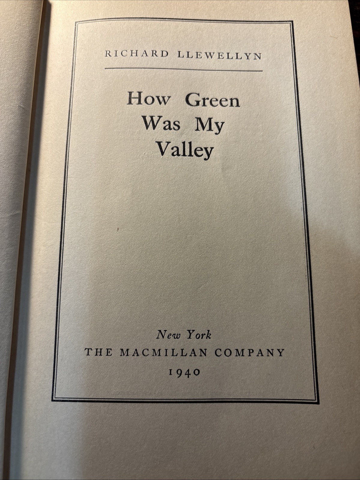 Richard Llewellyn How Green Was My Valley 1940 HC The Macmillan