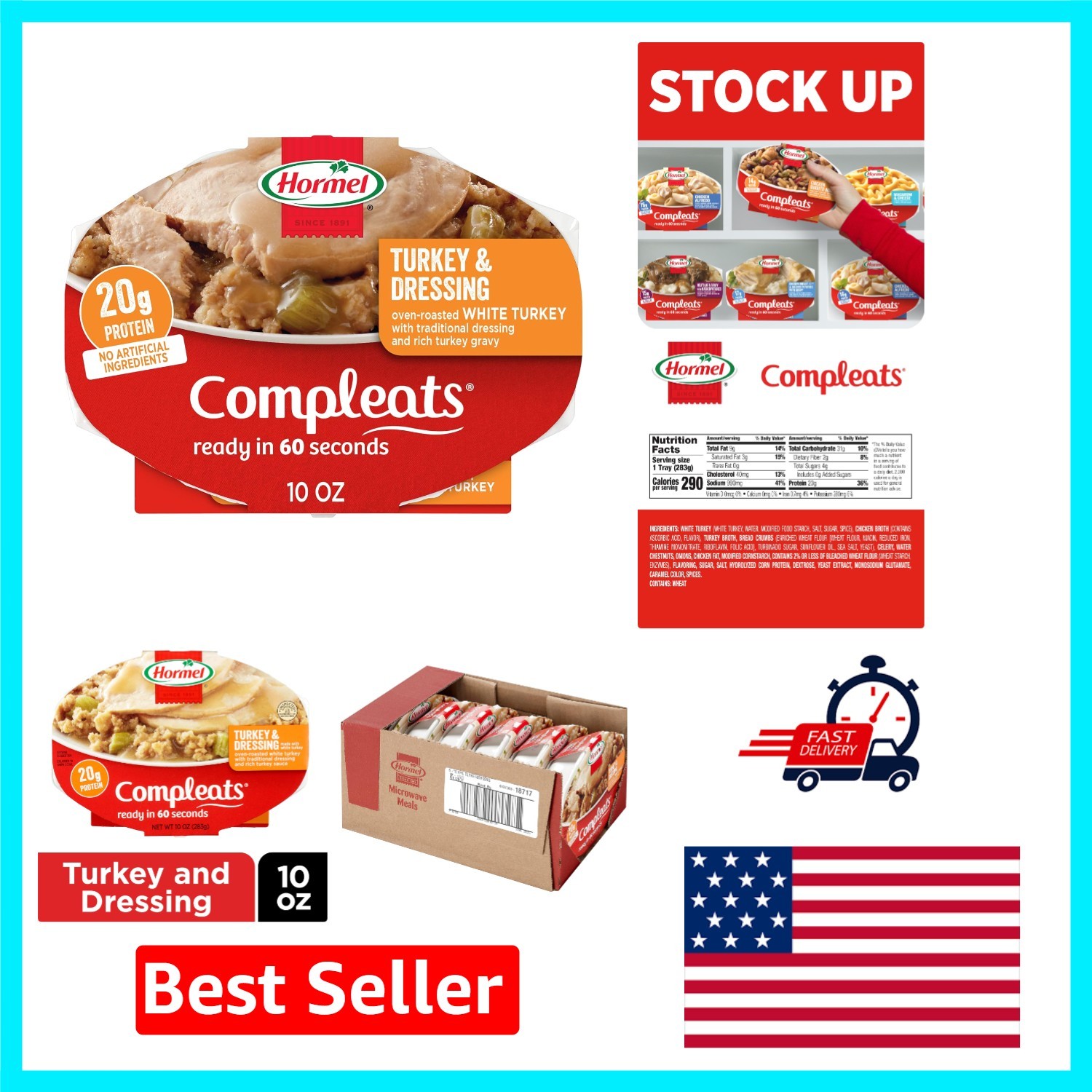 Turkey & Dressing Microwave Trays – 20g Protein per Serving – 6 Pack of 10 oz