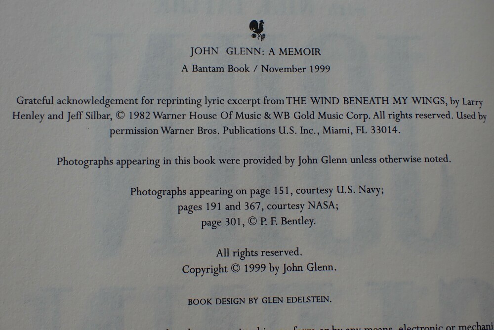 John Glenn: A Memoir SIGNED FIRST EDITION 1ST PRINTING (1999, Hardcover)