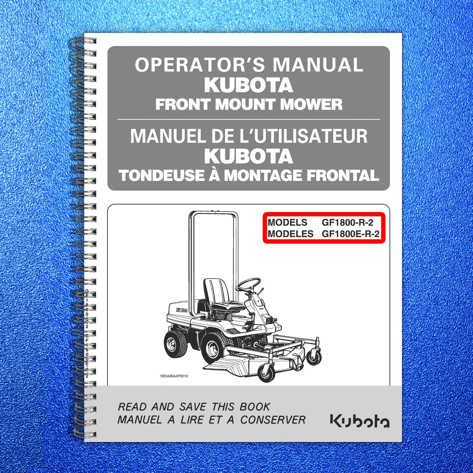 KUBOTA GF1800-R-2 GF1800E-R-2 Operators Manual 2014 – BOUND – COVERS – FOLDOUTS