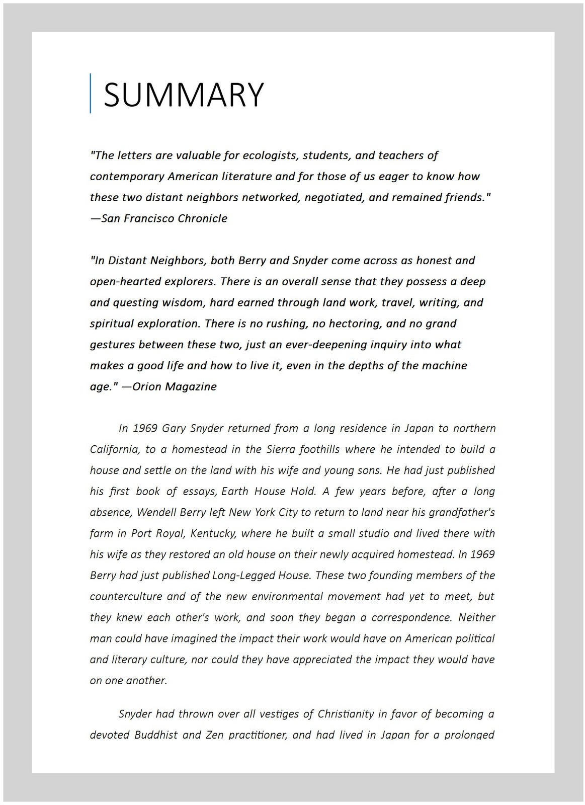 Distant Neighbors : The Selected Letters of Wendell Berry and Gary Snyder, Pa…