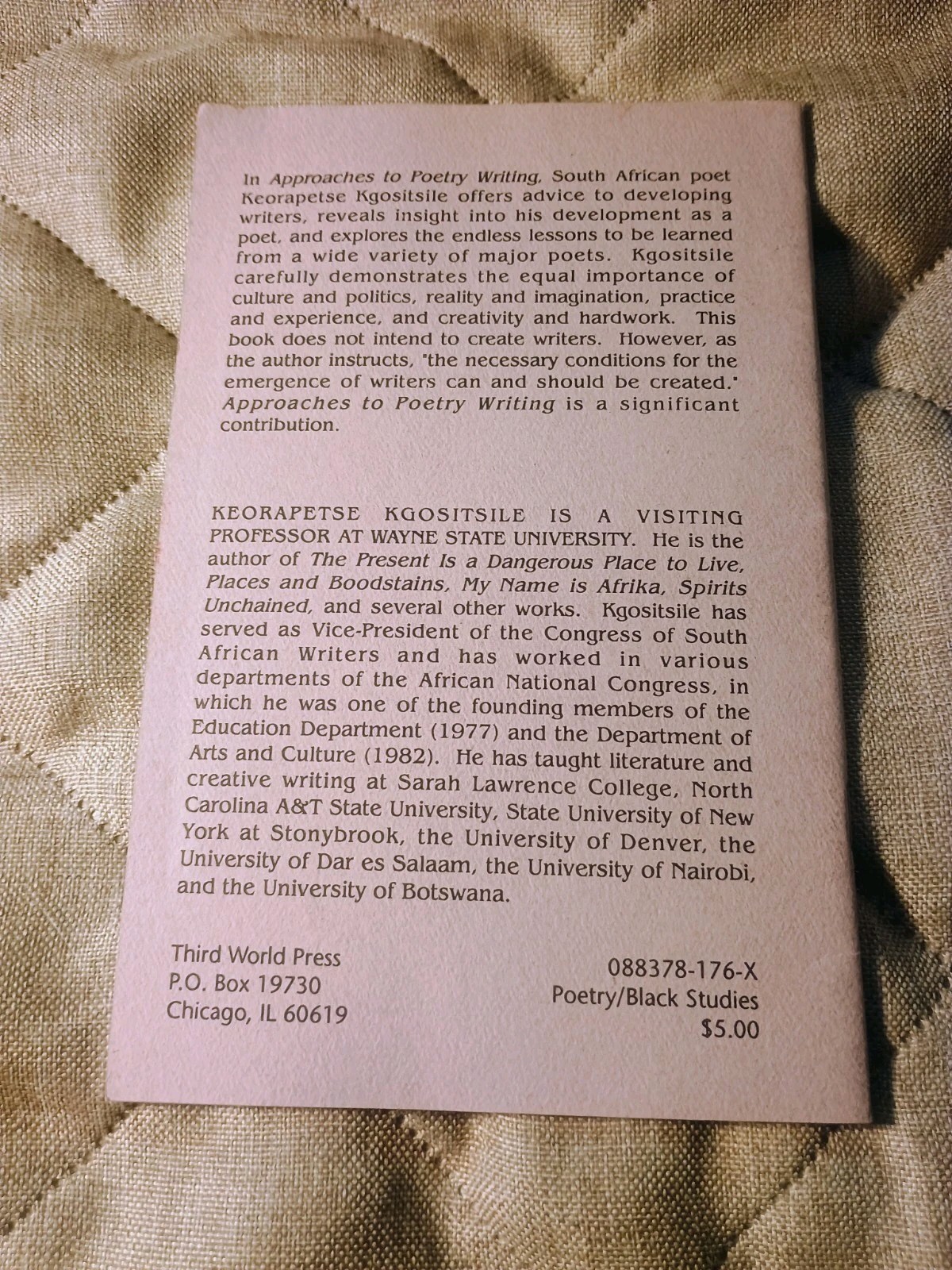 SIGNED! Keorapetse Kgositsile Approaches To Poetry Writing Booklet 26 Pages
