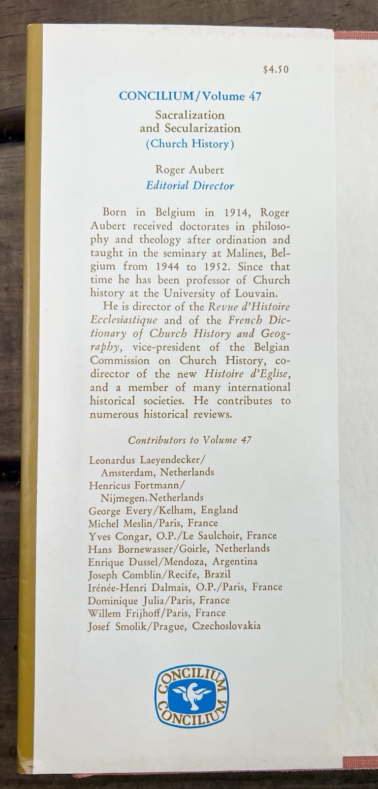 Sacralization Secularization 1969 Church History CONCILIUM Vol. 47 Paulist Press