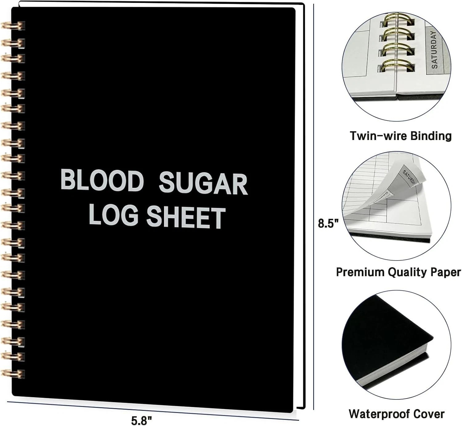 High-Quality Blood Pressure Log Book – 118 Pages Portable Tracker, Black Cover