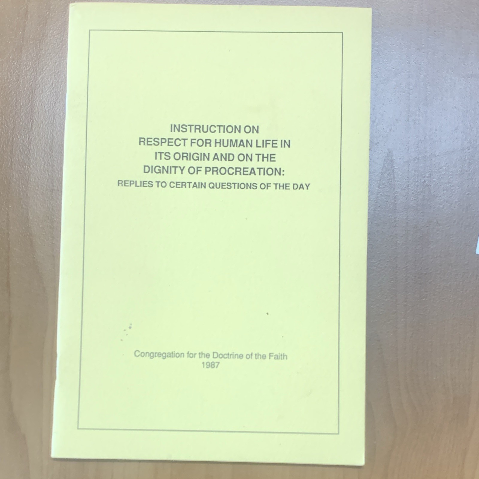 Congregation for the Doctrine of the Faith Human Life Instruction PB 1987