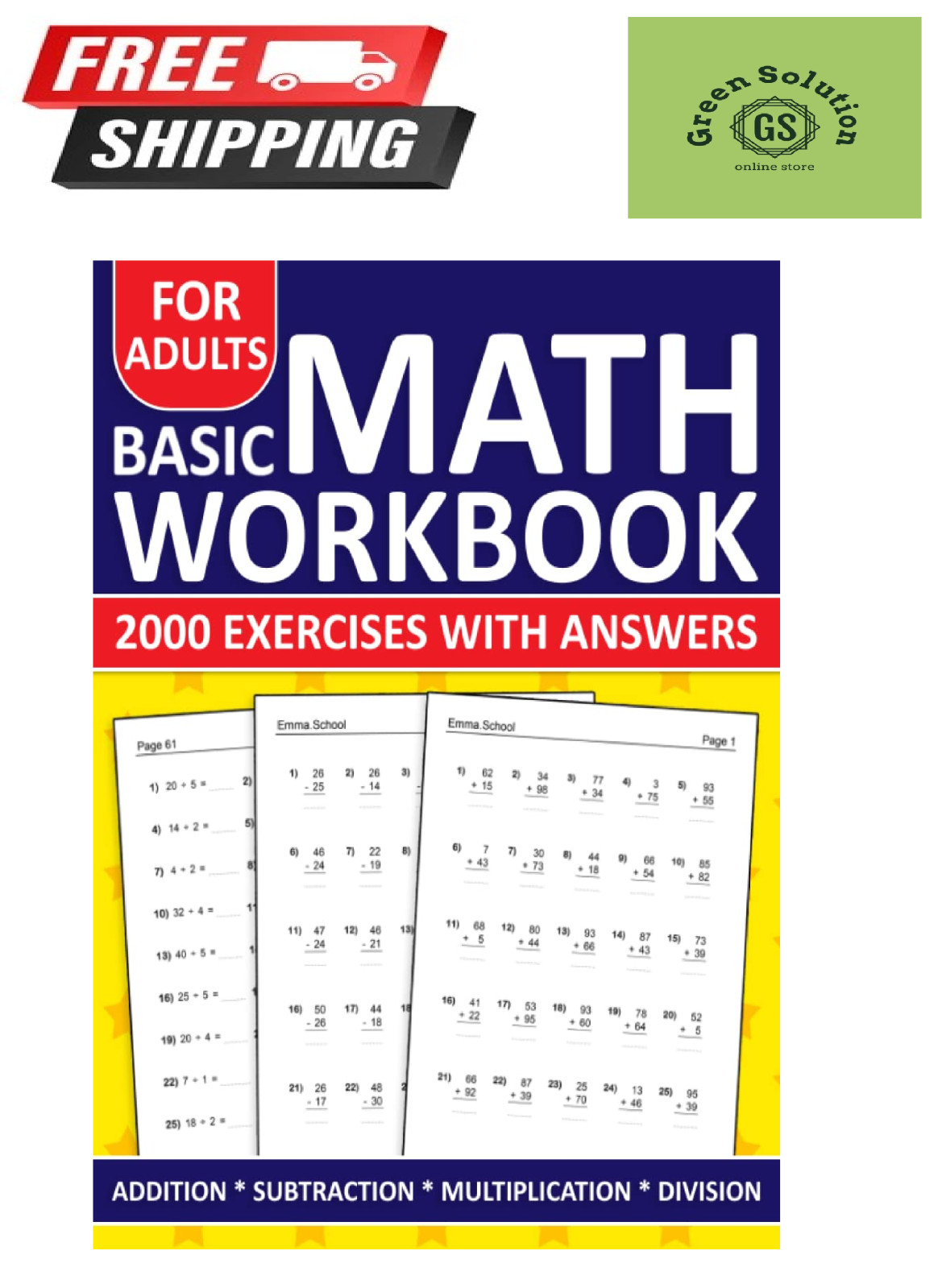 Basic Math Workbook For Adults Addition,Subtraction,Multiplication And Division