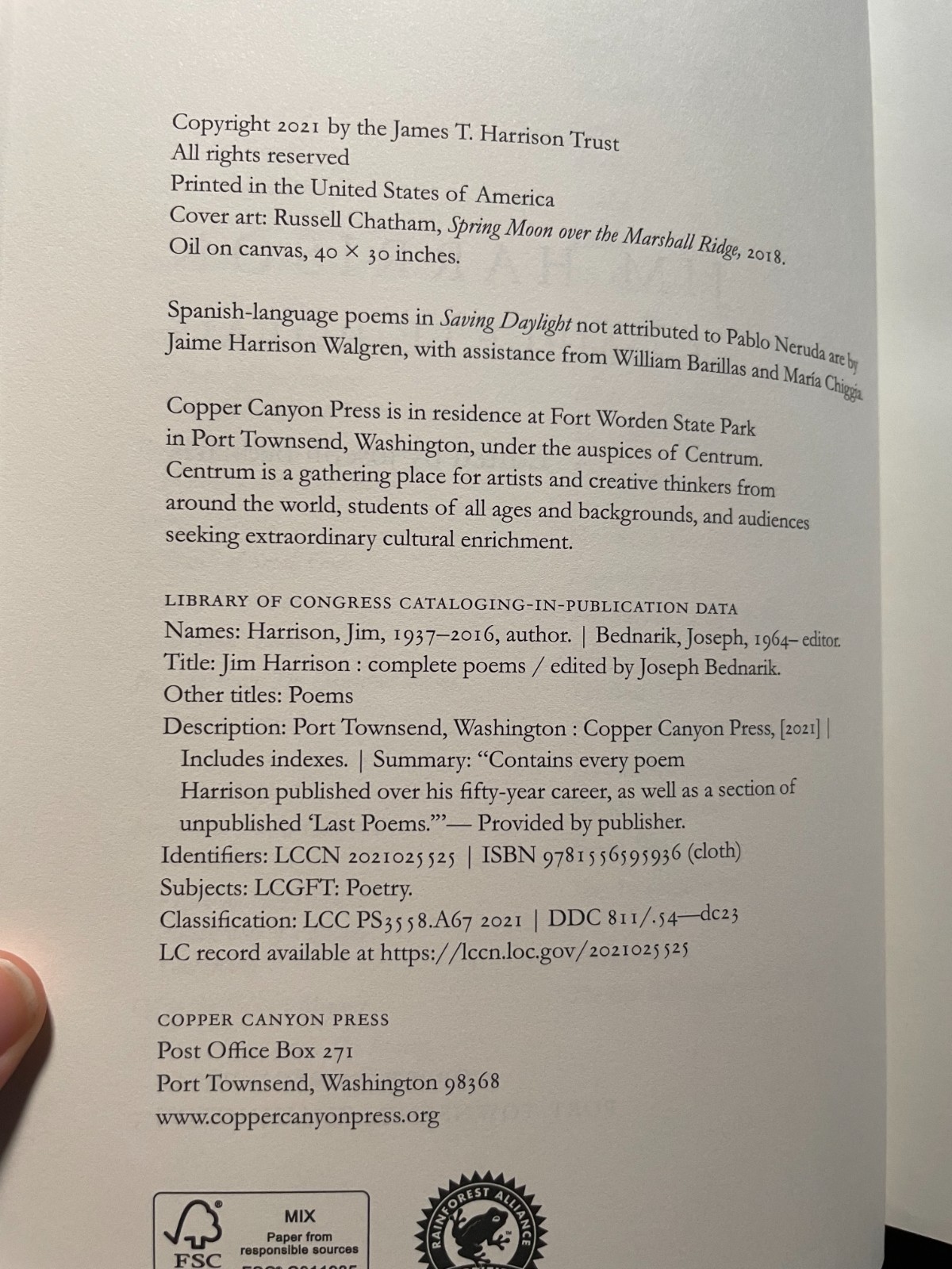RARE “Jim Harrison: Complete Poems” (Hardcover) Errant DJ, Copper Canyon 2021