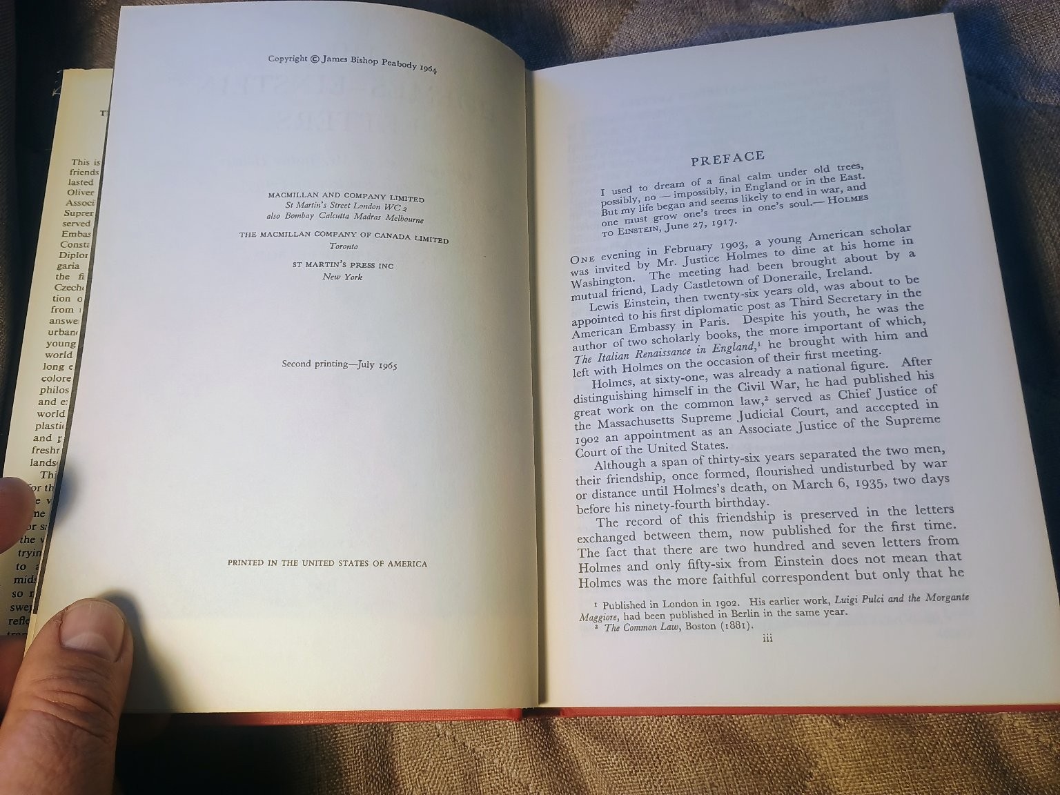 Holmes-Einstein Letters Peabody 1965 Second Printing History St. Martin’s Press