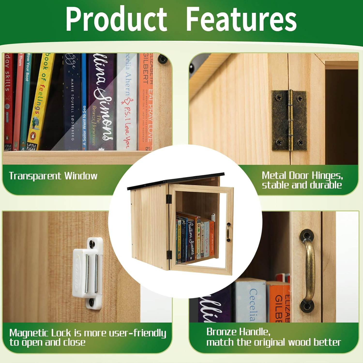 Little Library Box Outdoor, Waterproof Outdoor Library Book Box, Little Wood Cab