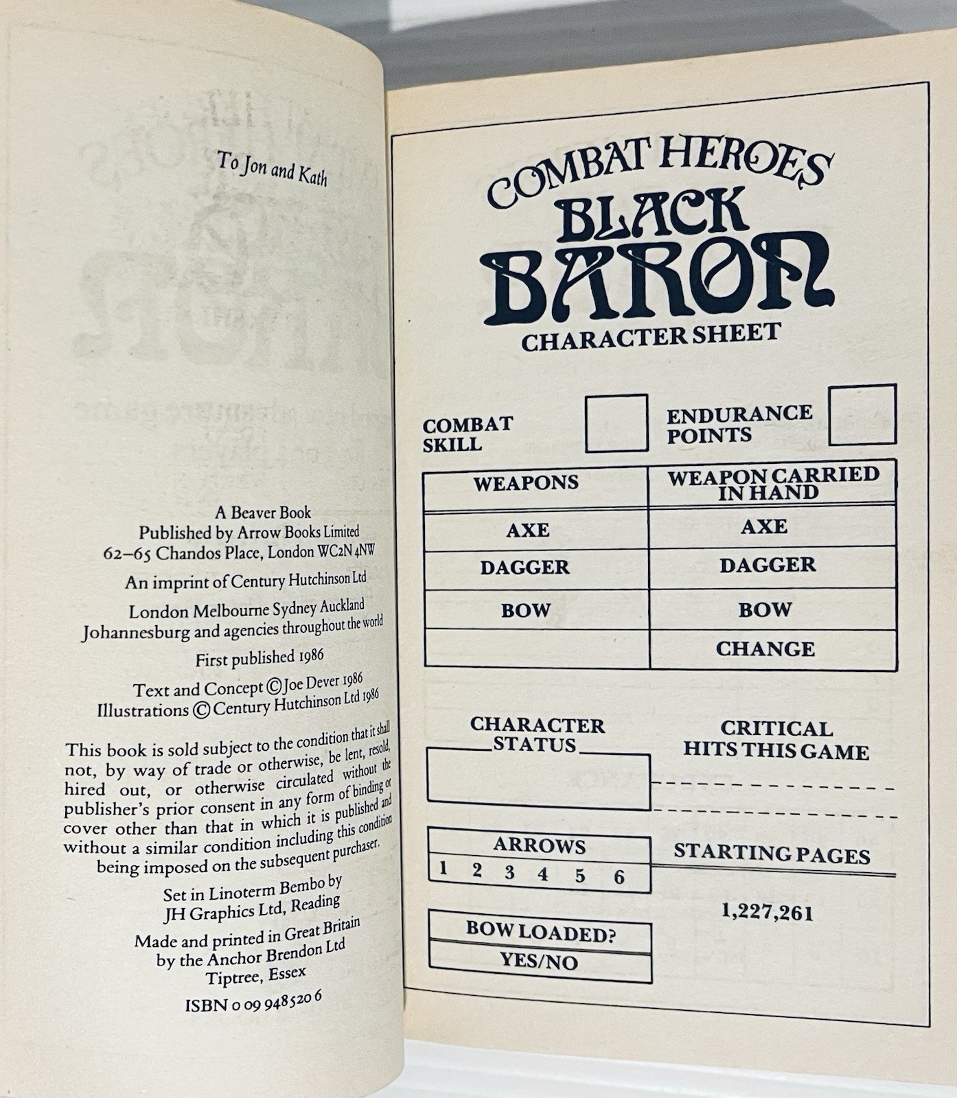 Joe Dever Combat Heroes 1 Black Baron Vintage 1986 Role Playing Game Book RARE