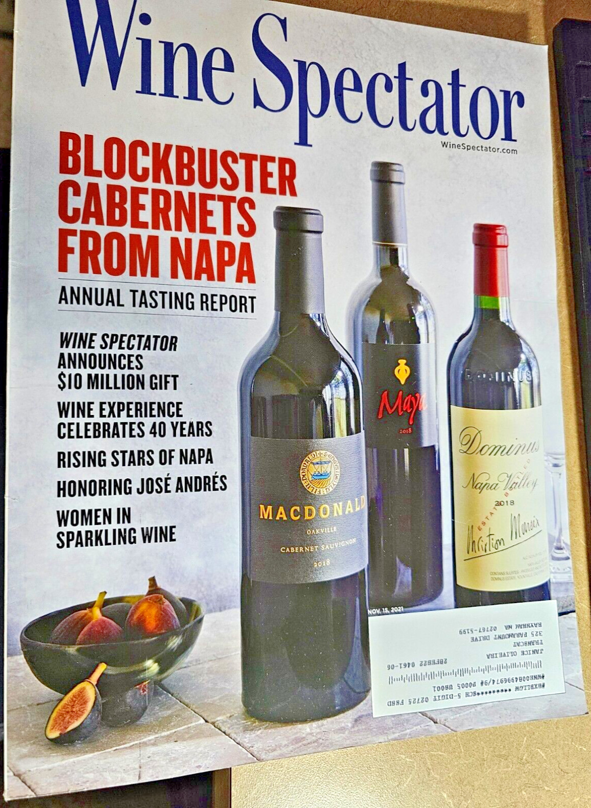 Wine Spectator Magazine November 15, 2021 Blockbuster Cabernets From NAPA