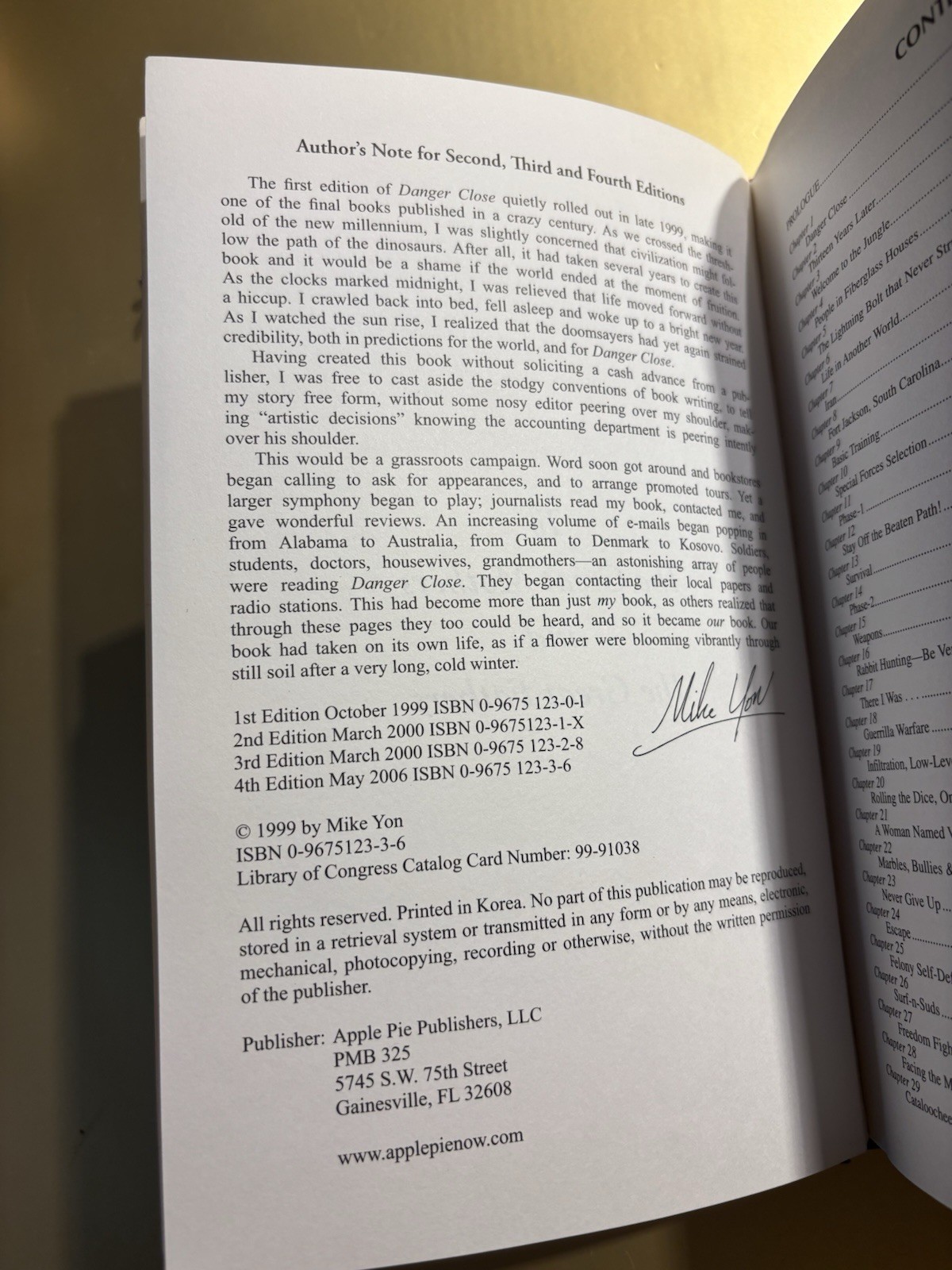 DANGER CLOSE by Michael Yon SIGNED 4th Edition HCDJ War Correspondent Memoir