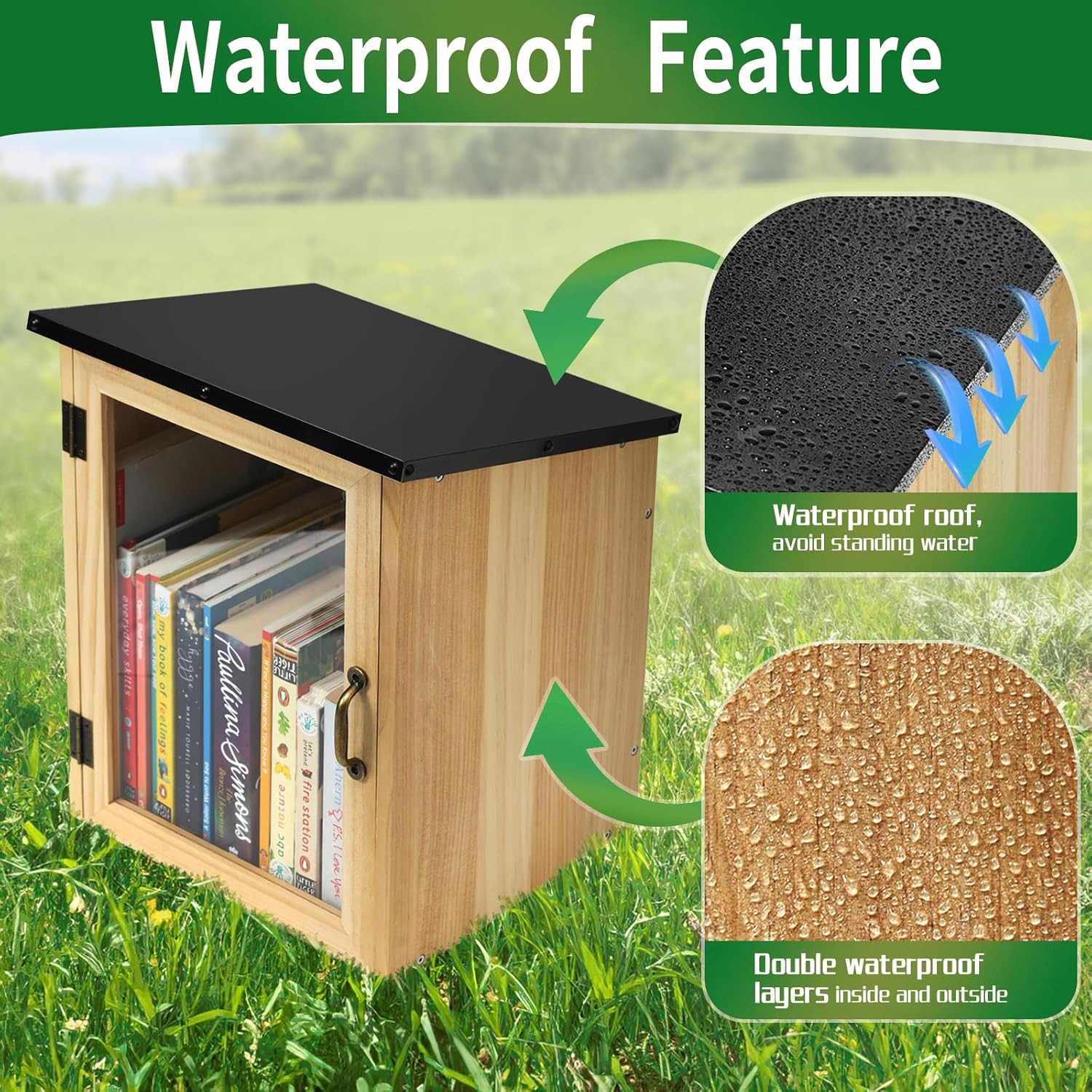 Little Library Box Outdoor, Waterproof Outdoor Library Book Box, Little Wood Cab