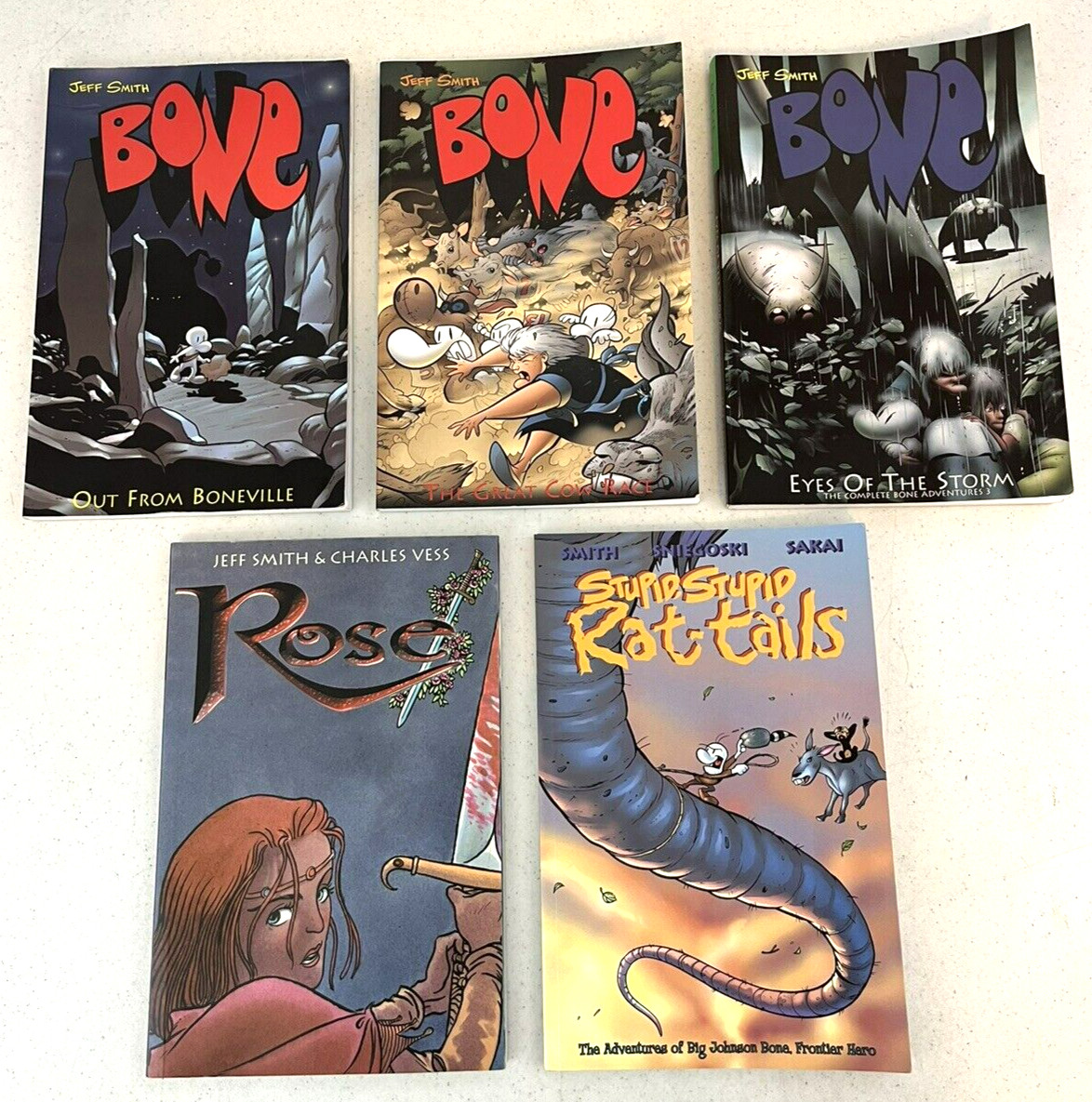 Lot Of 5~Jeff Smith Softcovers~Bone-First Trilogy~Rose~Stupid,Stupid Rat-Tails