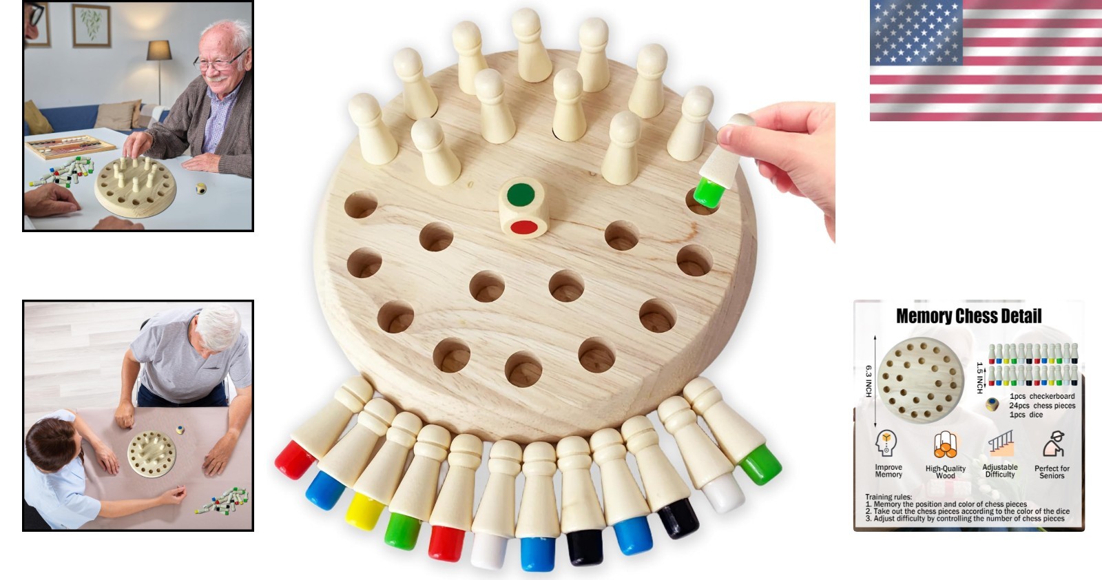 Adjustable Memory Game for Seniors – Fun Wooden Activity for Dementia Patients